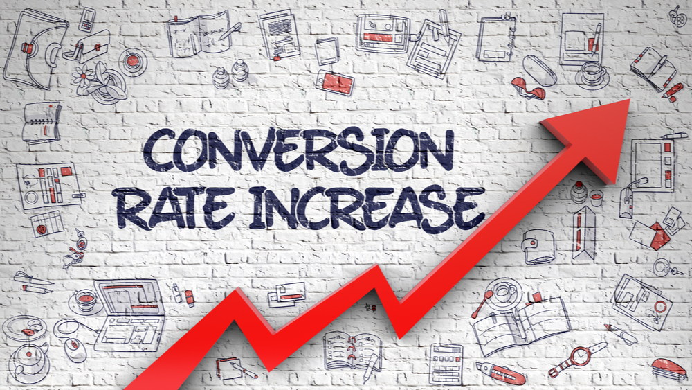 Conversion Rate Increase Inscription on Modern Style Illustation. with Red Arrow and Doodle Icons Around. Conversion Rate Increase Inscription on Modern Style Illustation. with Red Arrow and Doodle Icons Around.